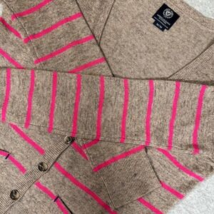 American Eagle Cardigan Y2K Womens M Tan Pink Striped‎ Preppy Wool Blend
